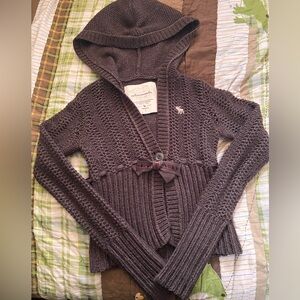 Rare Abercrombie & Fitch Chocolate Brown Babydoll Hooded Cardigan